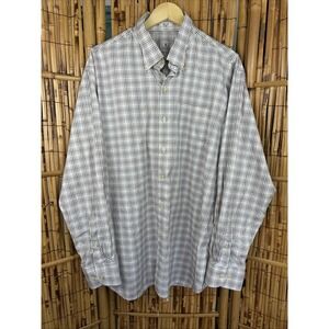 Peter Millar Shirt Mens Large White Brown Button Up Casual Preppy Long Sleeve